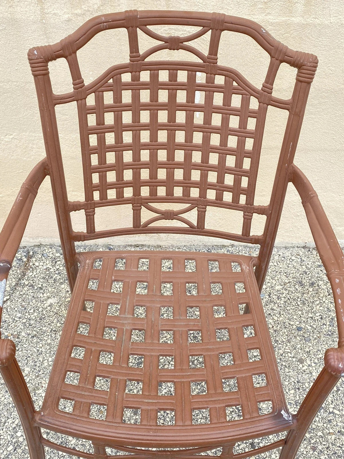 Cast Aluminum Basket Weave Lattice Rattan Metal Patio Outdoor Arm Chair