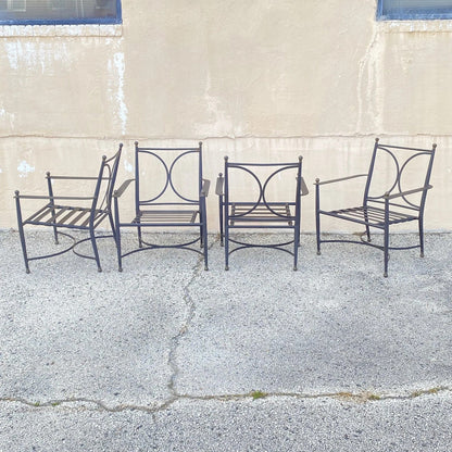 Neoclassical Regency Aluminum & Steel Metal Outdoor Patio Arm Chair - Set of 4