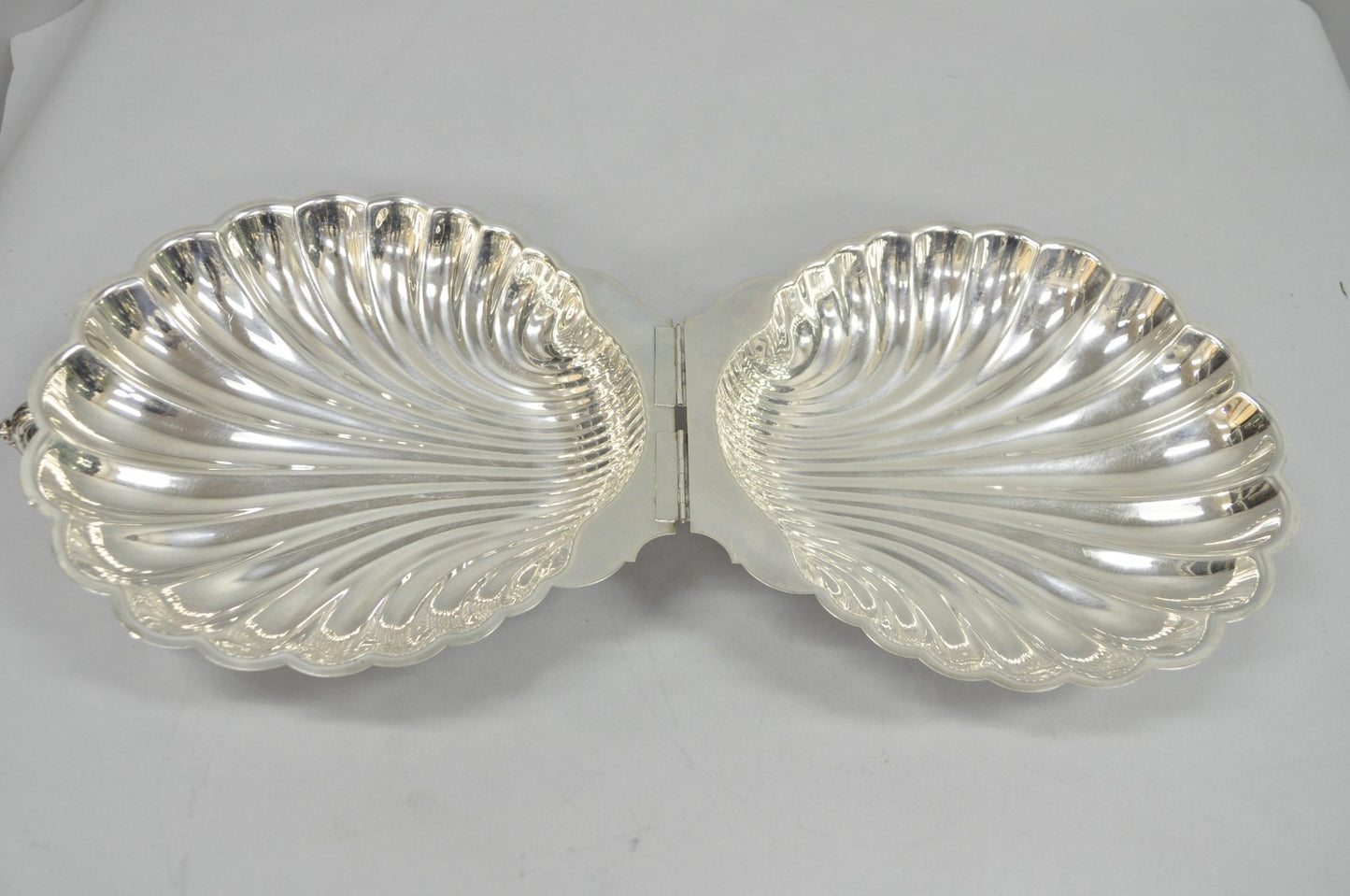 Vintage English Regency Silver Plated Clam Shell Hinged Serving Platter Dish
