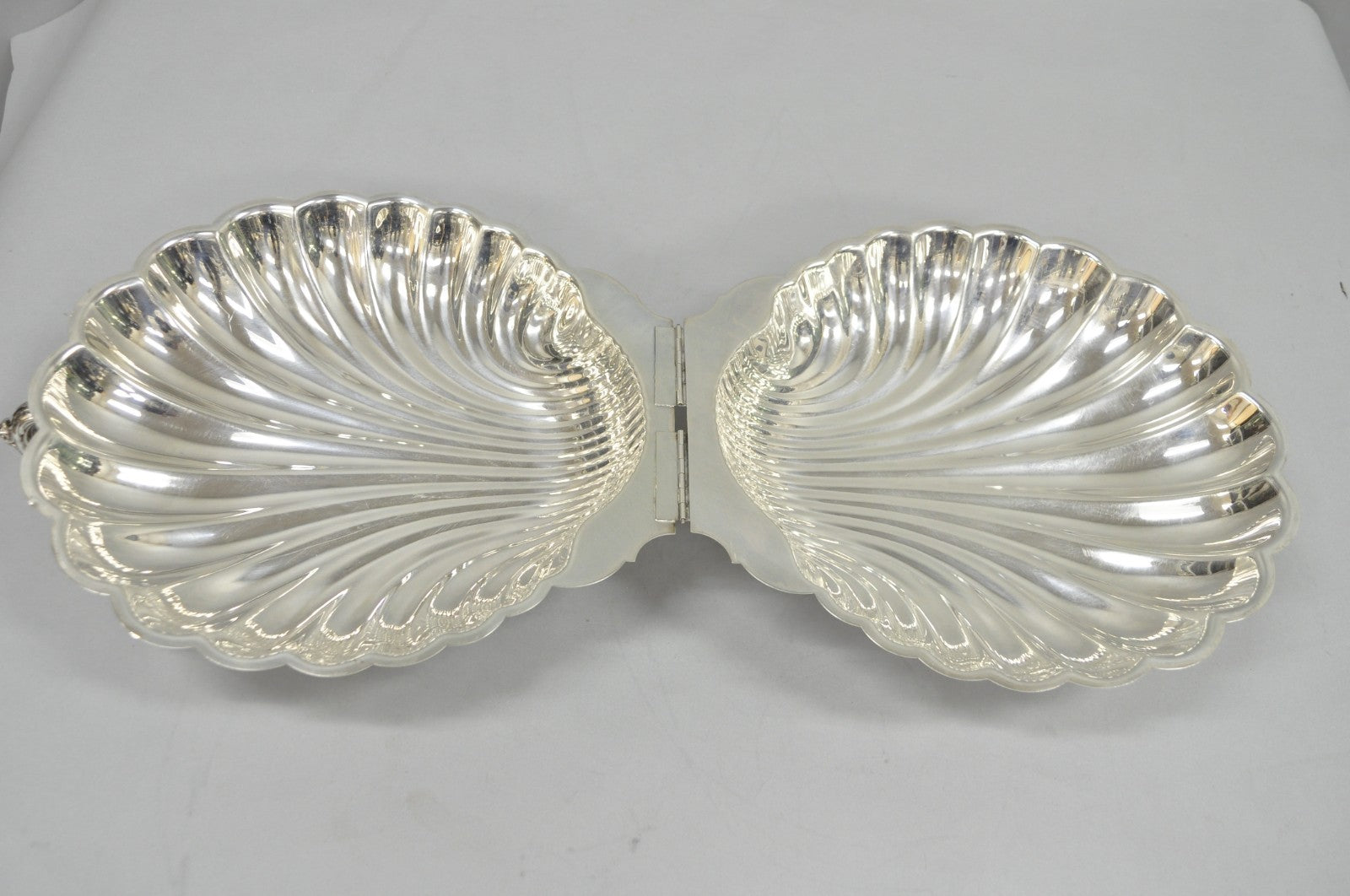 Vintage English Regency Silver Plated Clam Shell Hinged Serving Platter Dish