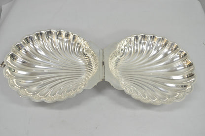 Vintage English Regency Silver Plated Clam Shell Hinged Serving Platter Dish