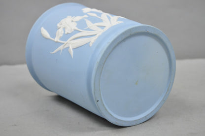 Vintage Flambro Cameo Iris Blue Jasperware Wedgwood Style Floral Cachepot Vase