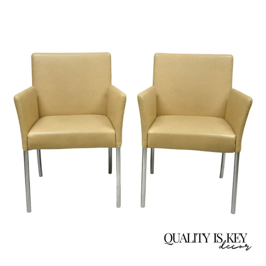 Coalesce Steelcase Beige Leather Model 1510 Switch Guest Arm Chair (A) - a Pair