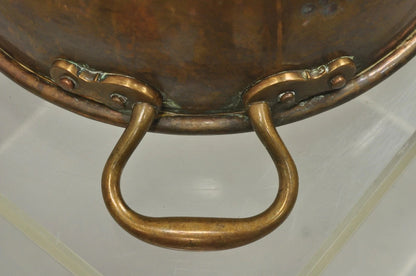 Antique French Country Hand Forged 12" Round Twin Handle Copper Cauldron Pot Pan