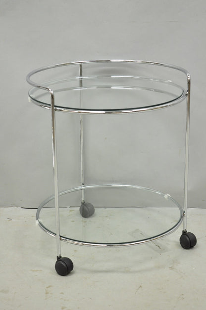 Vintage Mid Century Modern Chrome Round Glass 2 Tier Rolling Bar Cart Side Table