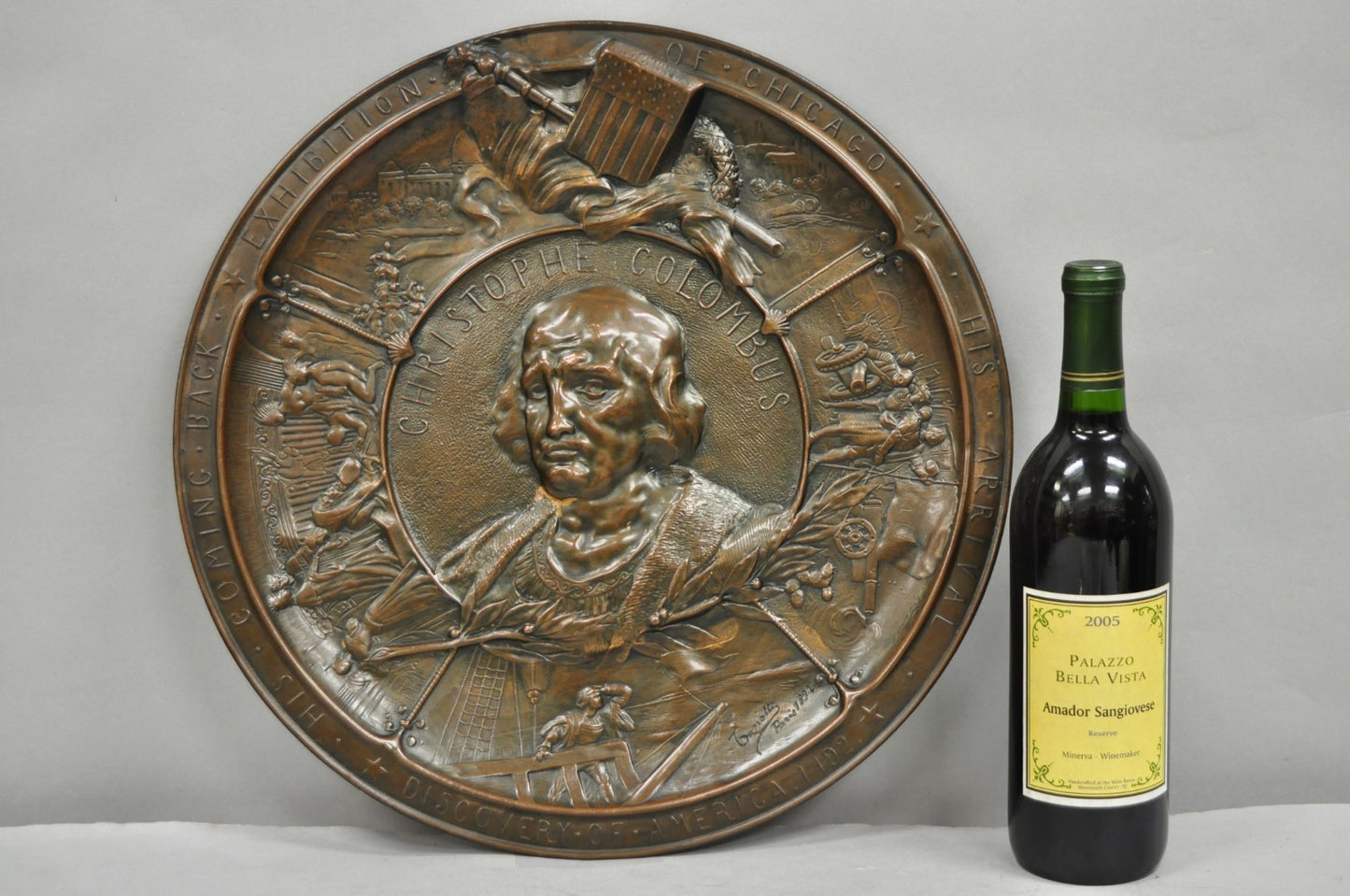 1893 World's Fair Columbian Exhibition Christopher Columbus Bronze Charge Plaque