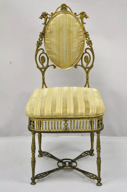 Antique Victorian Bronze Brass Oscar Bach Style Parlor Salon Side Chairs - Pair