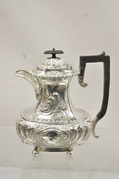 Antique English Victorian Silver Plated Floral Repousse Coffee Pot Teapot