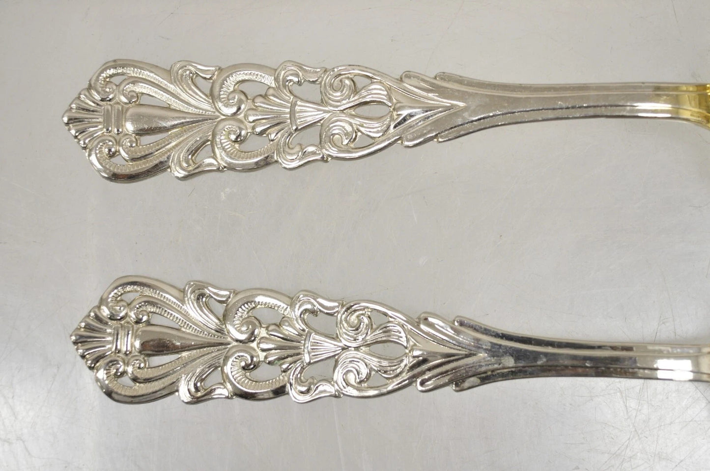 Vintage Italian Baroque Style EPNS Silver & Gold Plated Serving Spoon & Fork Set
