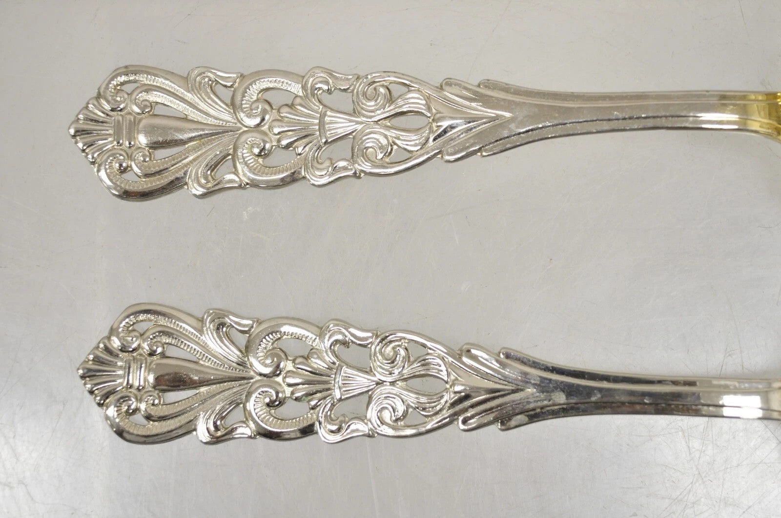 Vintage Italian Baroque Style EPNS Silver & Gold Plated Serving Spoon & Fork Set