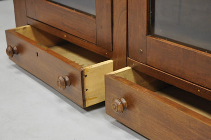 Antique American Primitive Colonial Cherry Wood 2 Door Hutch Cupboard Cabinet