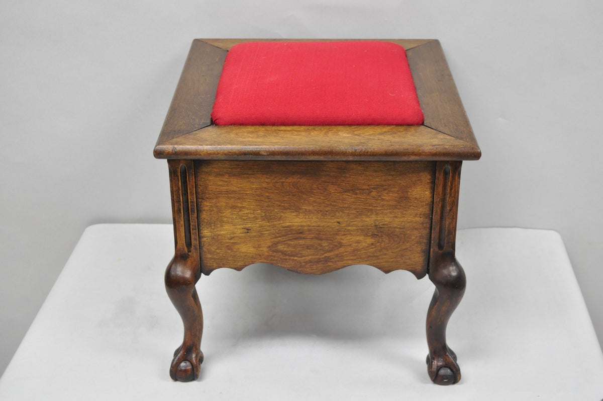 Antique Flip Top Georgian Chippendale Style Mahogany Shoe Shine Box Footstool