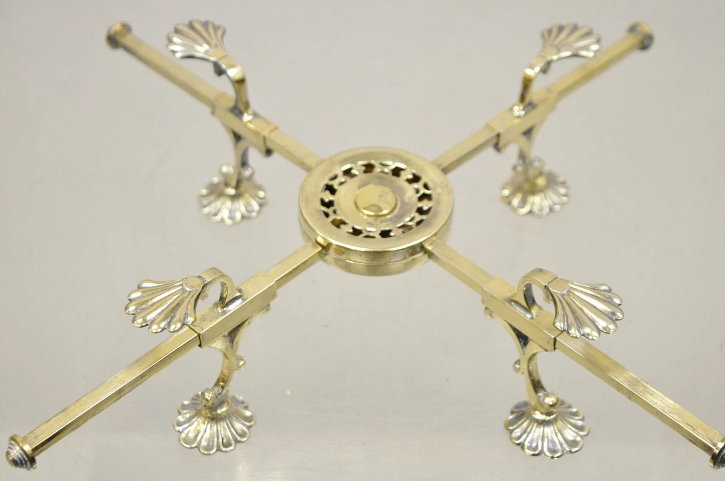 Vintage LFS Ltd English Sheffield Brass Tone Metal Expandable Footed Trivet
