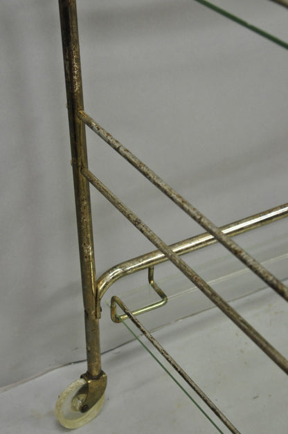 Vintage Mid Century Modern Metal 2 Tier Glass Shelf Rolling Liquor Bar Cart