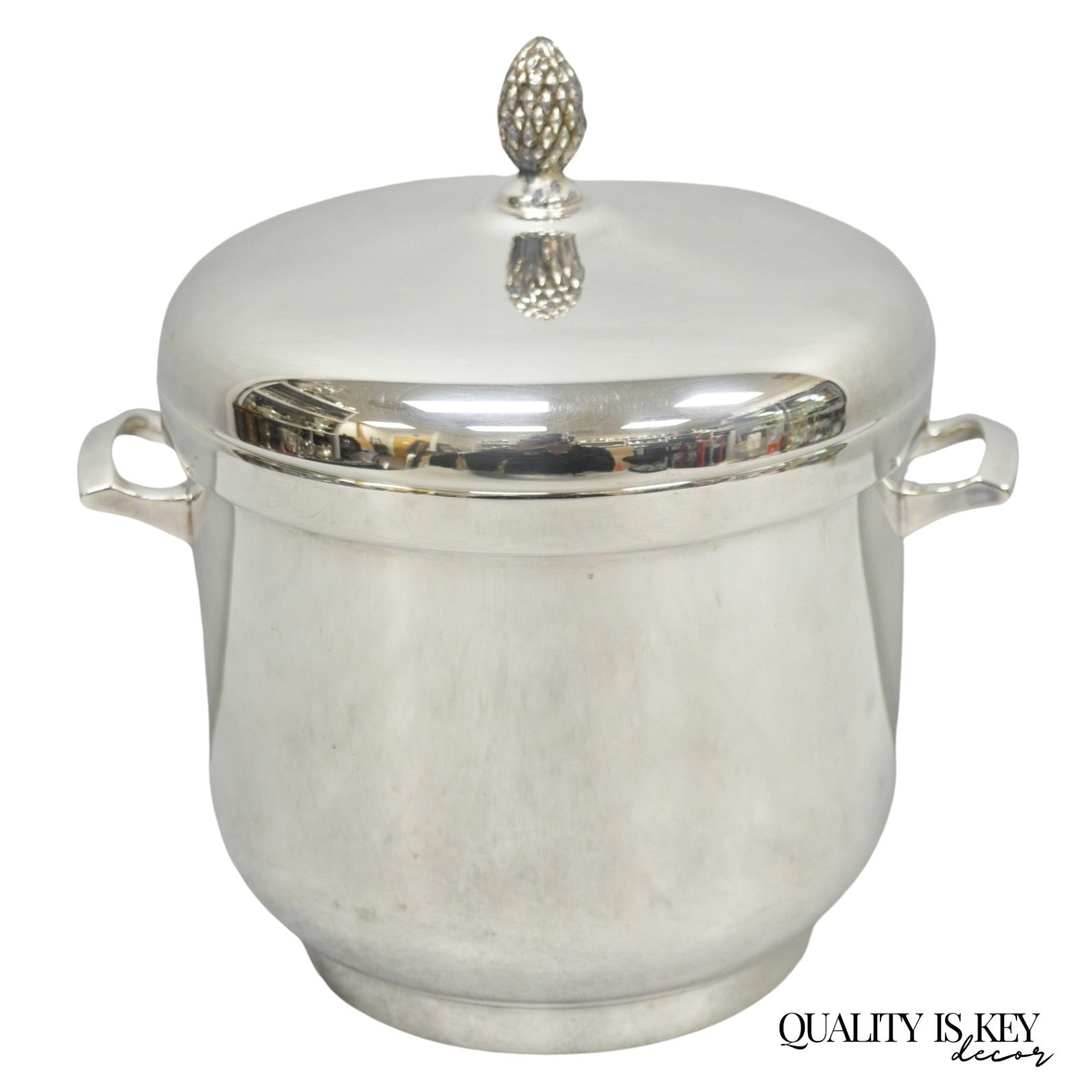 Vintage Sheffield Art Deco Silver Plated Glass Lined Covered Ice Bucket w/ Lid