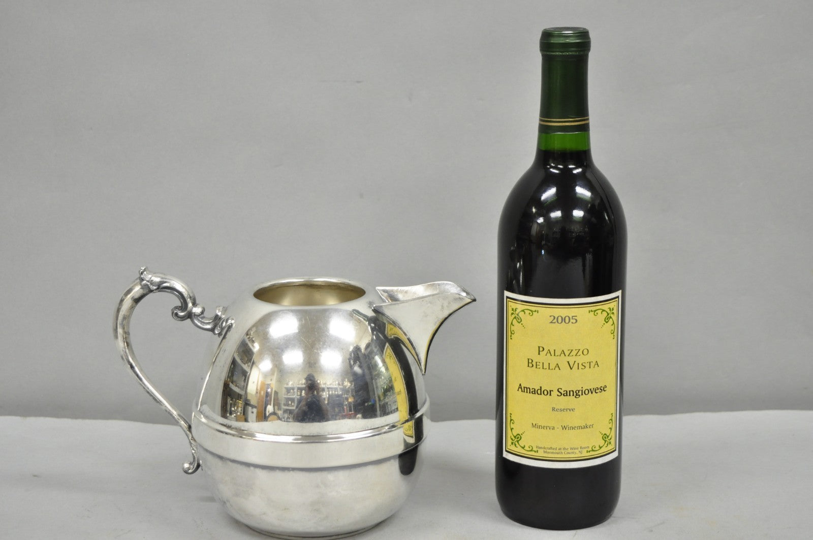 Vintage Art Deco E.P. Copper Silver Plated Bulbous Water Pitcher Jug w/ Handle