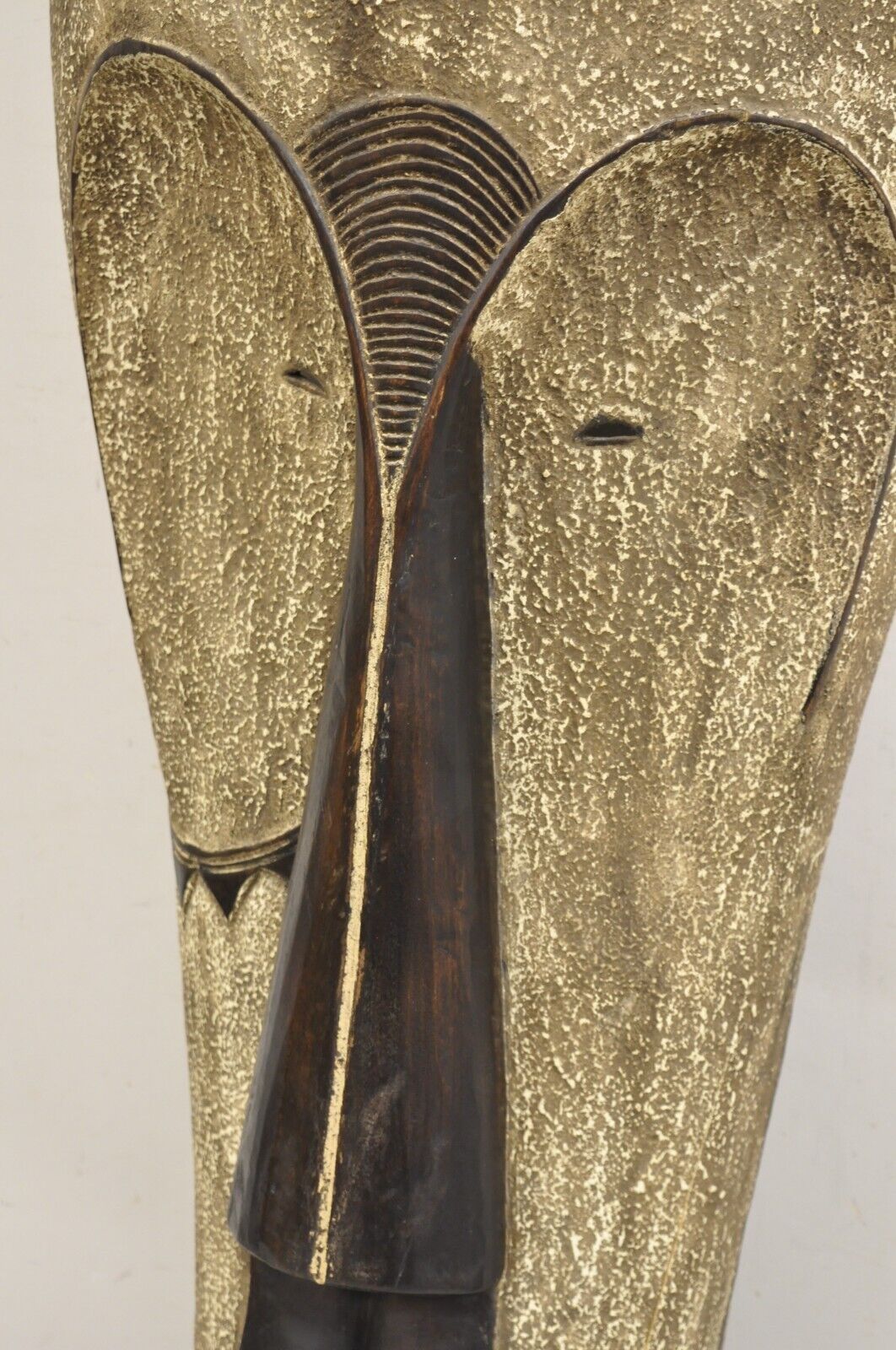 Large 80" Gabon African Carved Wood Elongated Fang Ngil Mask Sculpture Statue