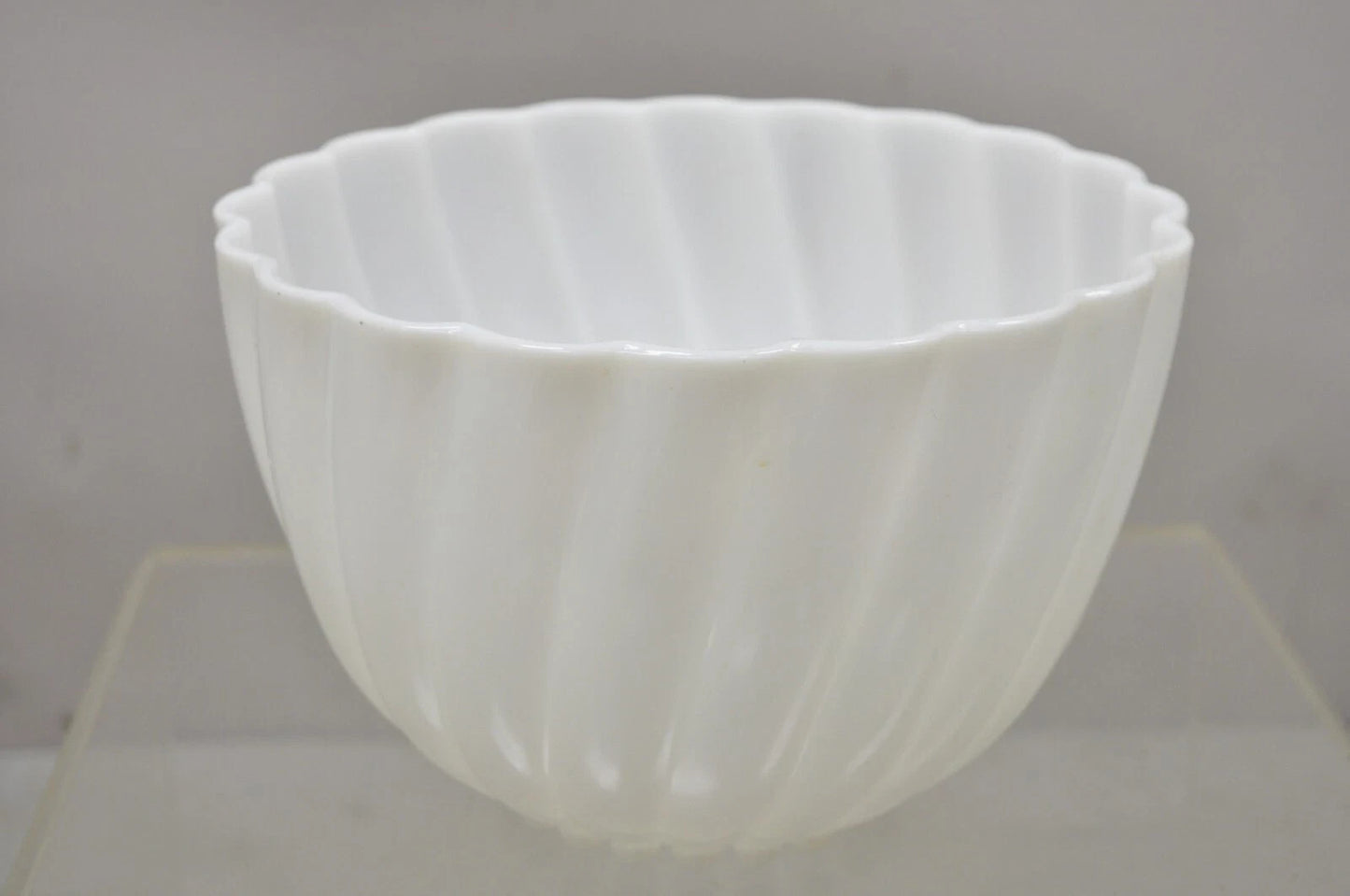 Hazel Atlas White Apline Swirl Punch Bowl Set 9 Hook Handle Cups - 10 pcs