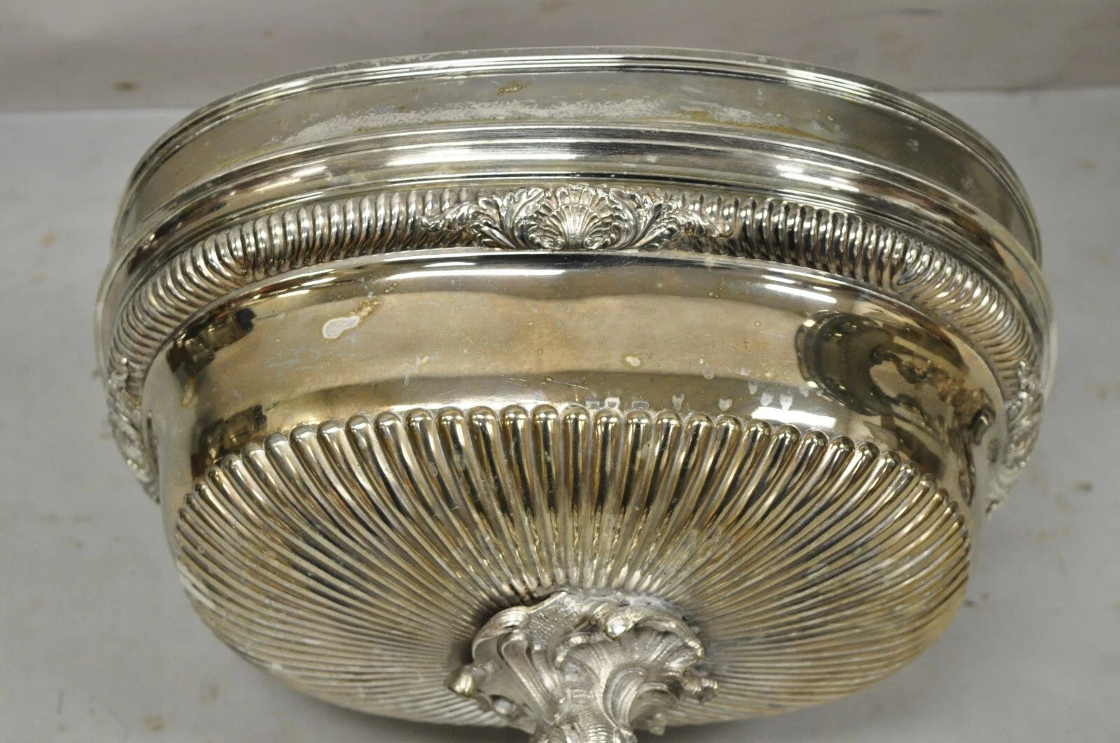 Antique French Rococo Silver Plated Cherub Dome Centerpiece Fruit Bowls - Pair