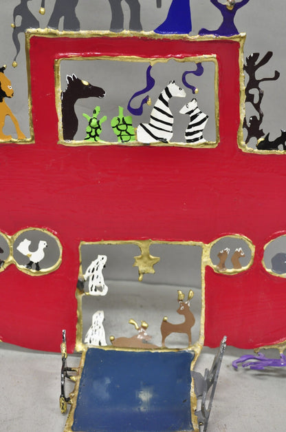 Modern Noah's Ark Cut Steel Judaica Art Hannukah Menorah Candelabra Sculpture