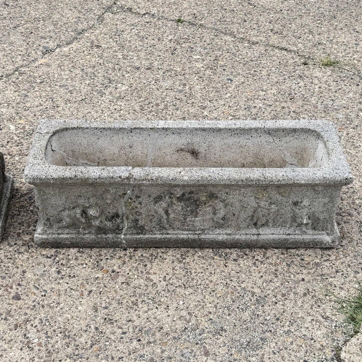 Vintage Neoclassical Style Concrete Cherub 36" Long Garden Planter Pots - a Pair