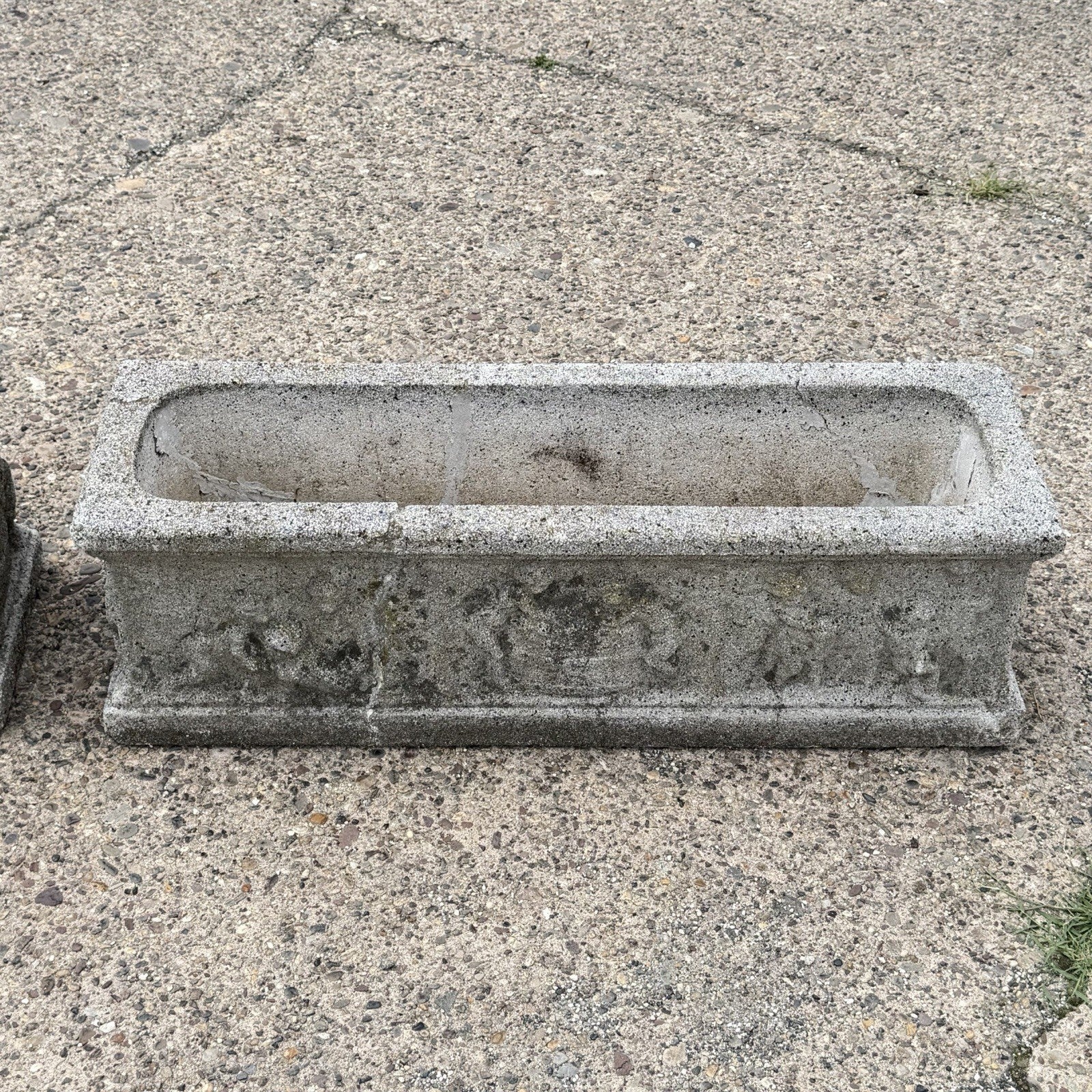 Vintage Neoclassical Style Concrete Cherub 36" Long Garden Planter Pots - a Pair