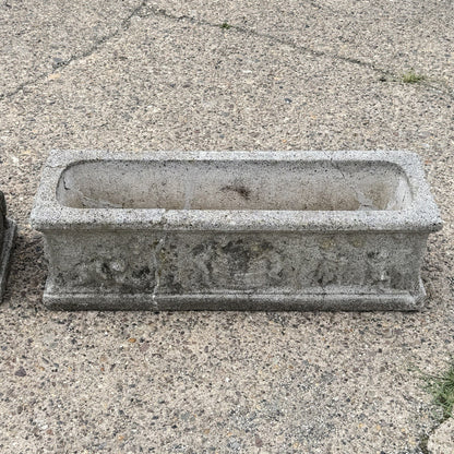 Vintage Neoclassical Style Concrete Cherub 36" Long Garden Planter Pots - a Pair