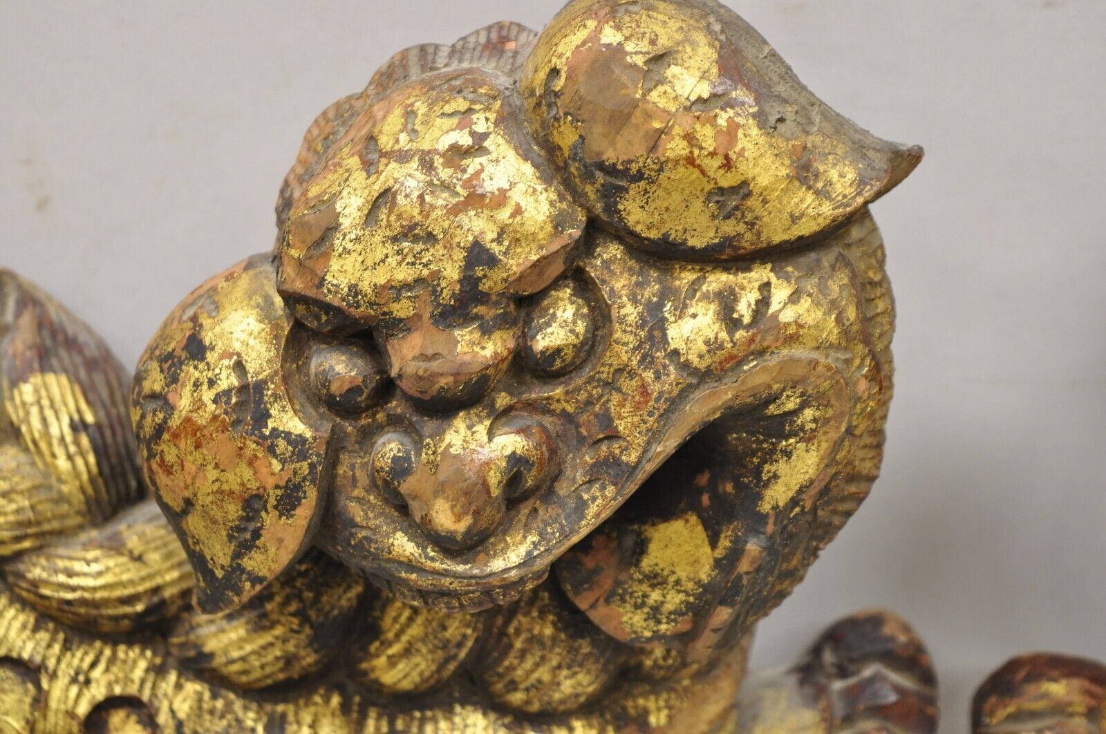 Vintage Carved Wood Gold Gilt Chinese Foo Dog Figurines - a Pair