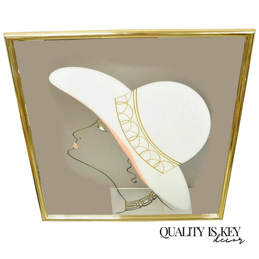 Vintage Art Deco Style 38" Square Art Wall Mirror with Vogue Woman in Hat