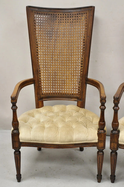 Vintage Hollywood Regency Tall Cane Back Fireside Lounge Armchairs - a Pair