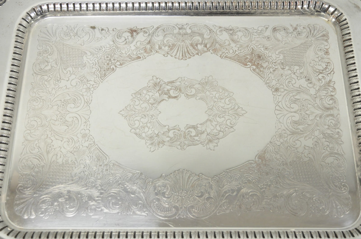 Vintage English Victorian Large Silver Plated Twin Handle Serving Platter Tray