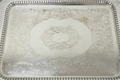 Vintage English Victorian Large Silver Plated Twin Handle Serving Platter Tray