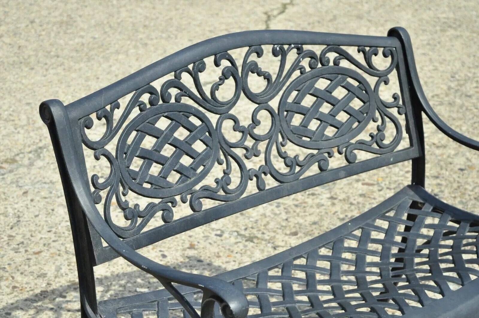 Tuscan Mediterranean Style Black Cast Aluminum Garden Patio Bench Loveseat (A)