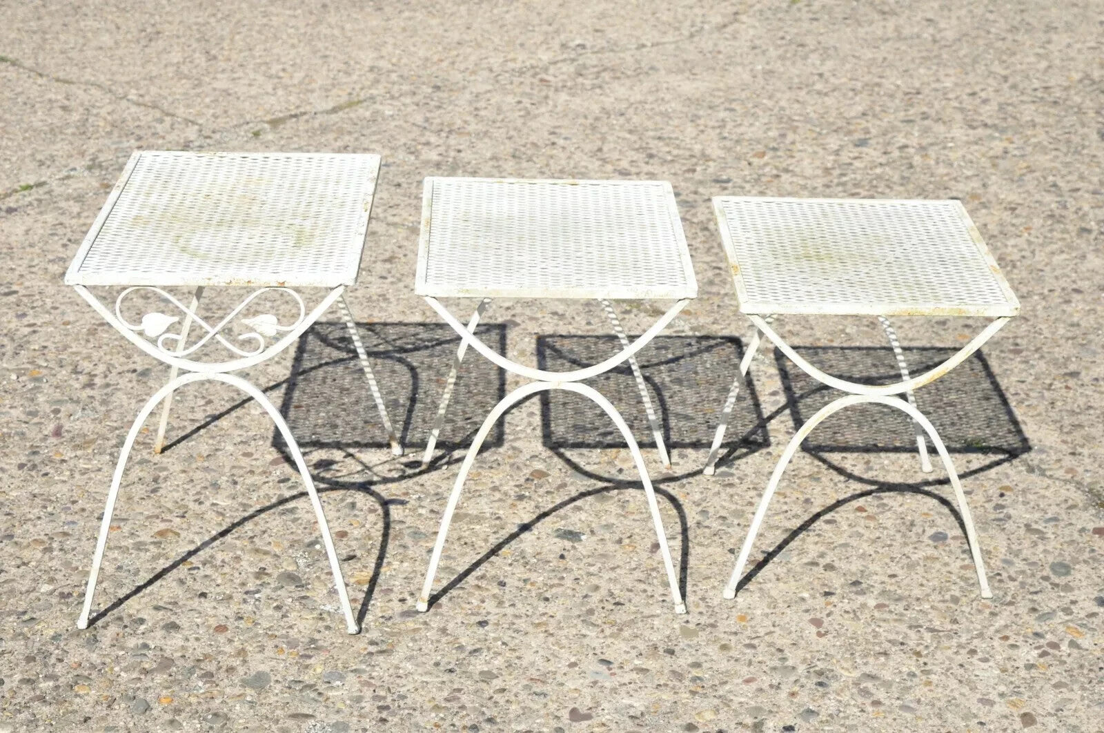 Vintage Salterini Ivy Vine Wrought Iron Nesting Patio Side Tables - 3 Pc Set