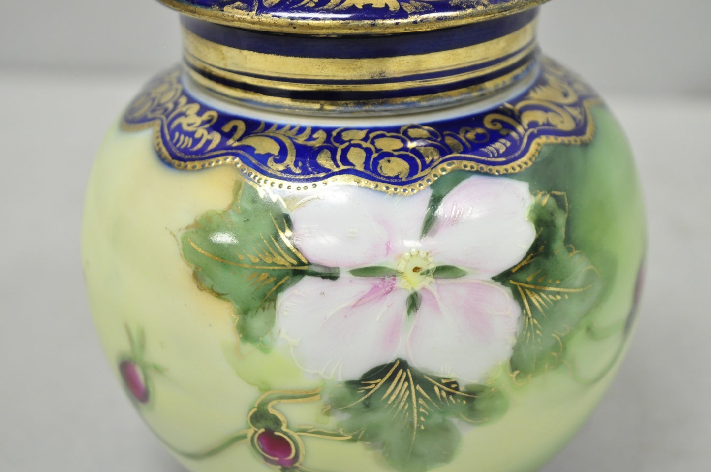 Antique I &EC Co Japan Hand Painted Porcelain Cobalt Blue Covered Ginger Jar