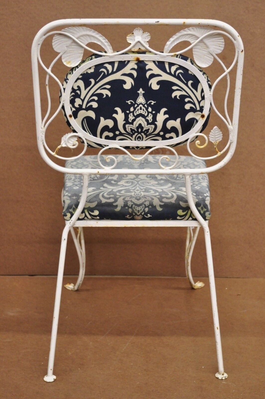 Vintage Art Nouveau Style Floral Wrought Iron Garden Dining Chairs - Set of 4