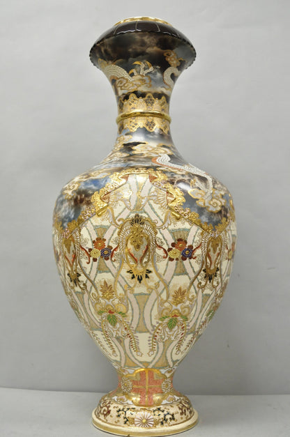 Vintage 30" Japanese Royal Satsuma Hand Painted Porcelain Oriental Dragon Vase