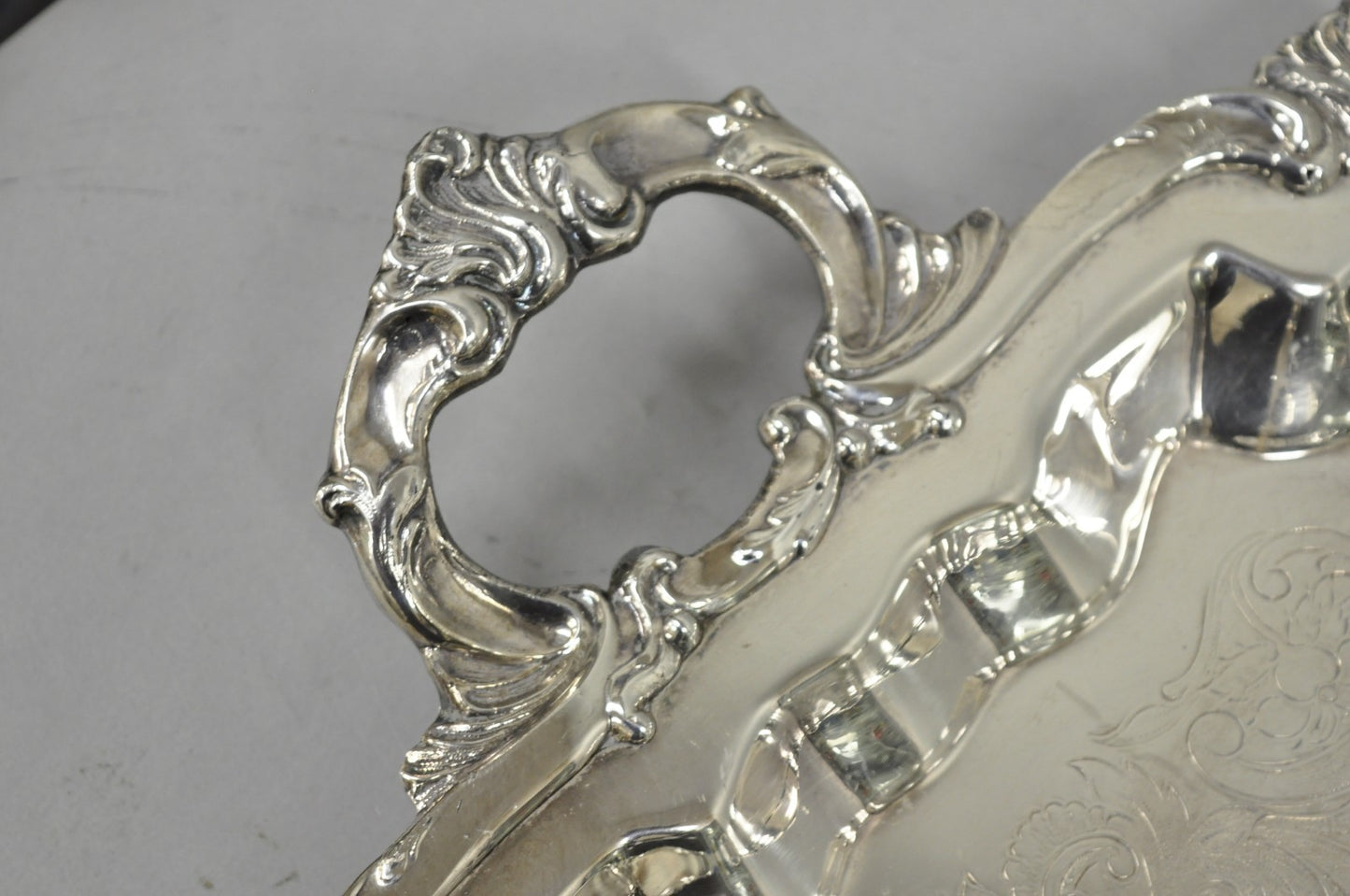 Vintage Victorian Silver Plated Narrow Footed Bar Serving Tray w Handles by Eton