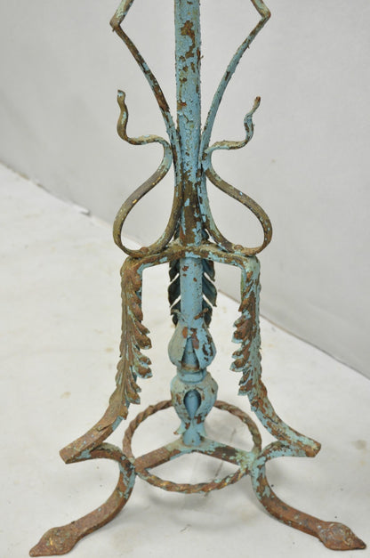 Antique Gothic Renaissance Wrought Iron Italian Candle Holder Candelabra - Pair