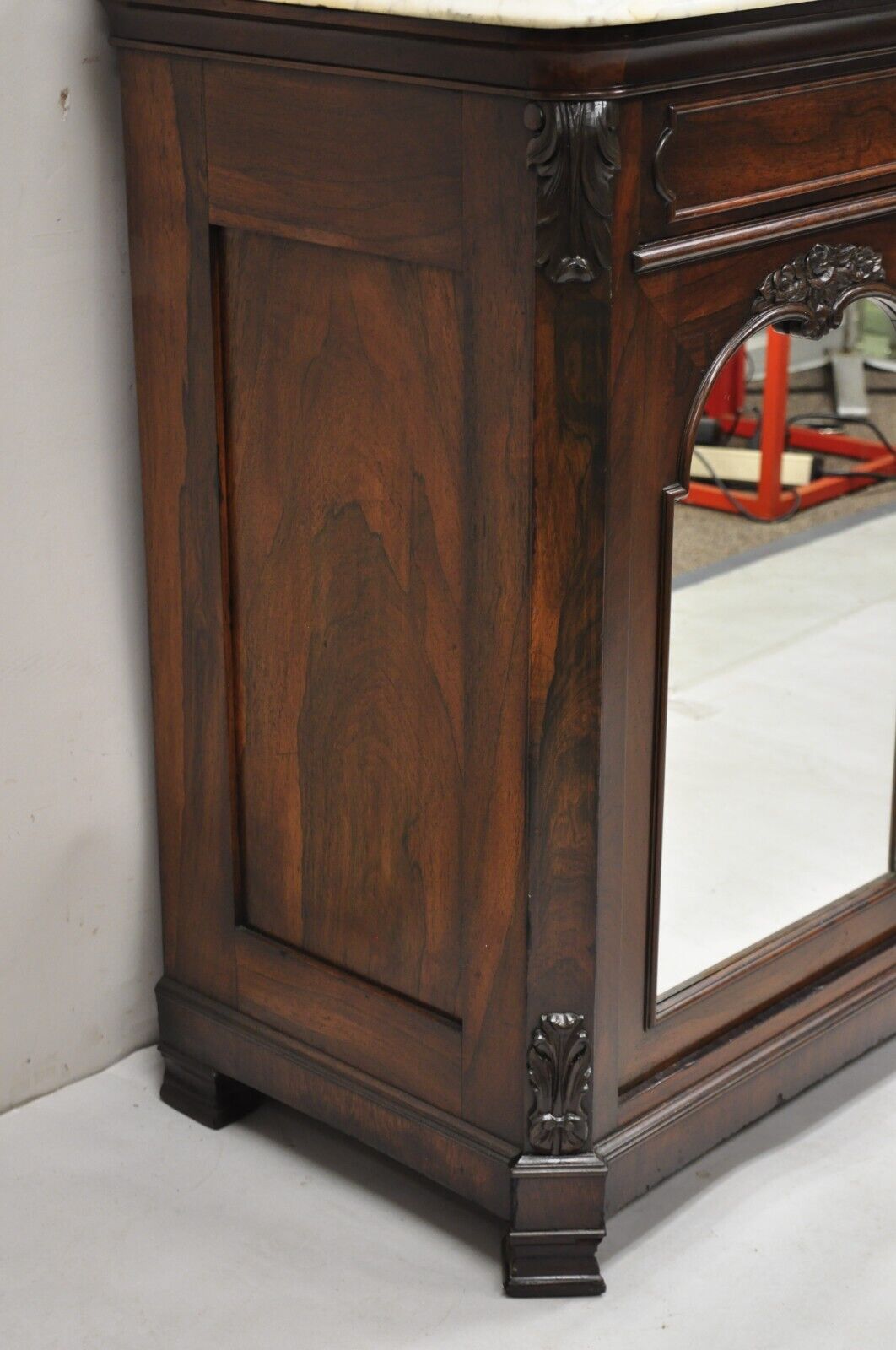 Antique Victorian Rosewood Marble Top Mirror Sideboard Buffet attr. John Jelliff