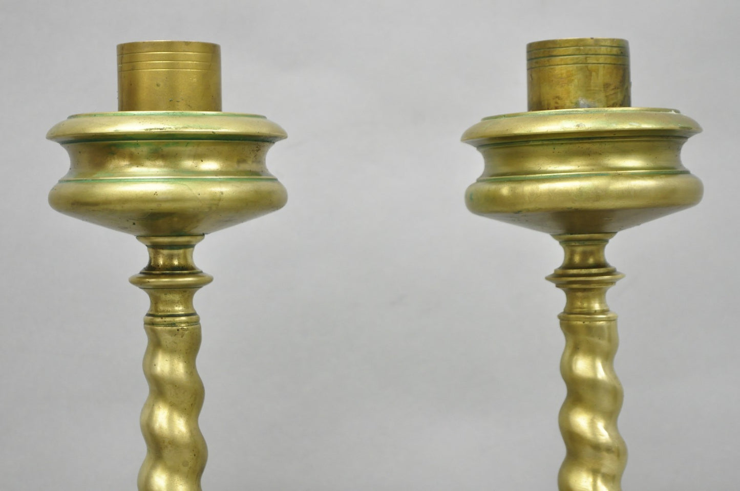 Vintage French Renaissance Brass Figural Candlestick Pricket Candleholder a Pair