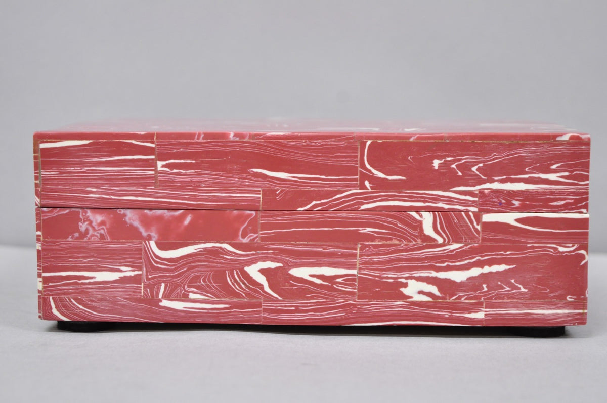 Modern Lava Marble Inlay Pink Coral Covered Jewelry Trinket Box by Current Home