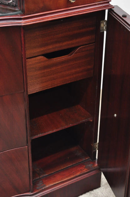 Vintage Chinese Chippendale Mahogany Serpentine Triple Dresser Credenza w Mirror