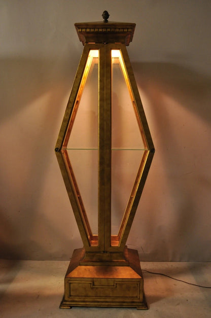 Vintage Hollywood Regency Gold Gilt Diamond Shaped Etagere Curio Display Cabinet