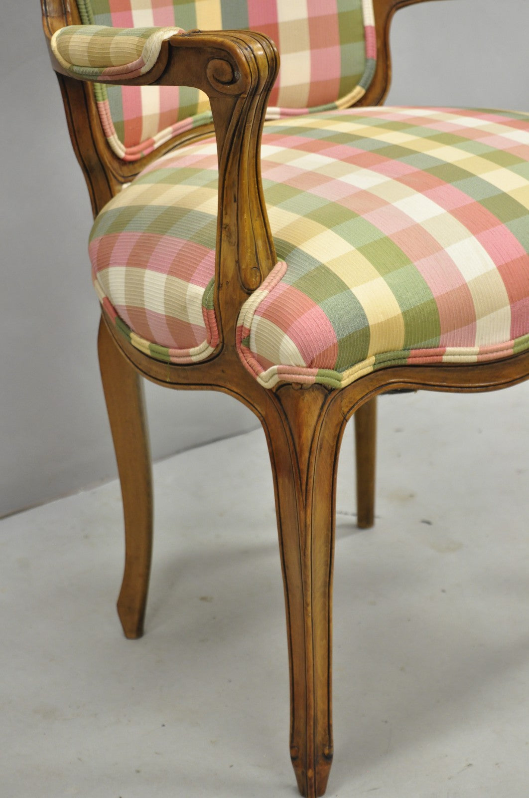 Vintage French Country Louis XV Style Plaid Arm Chair by Simon Loscertales Bona