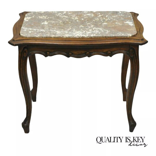 Vintage French Louis XV Style Walnut Marble Top Small Side Coffee Table