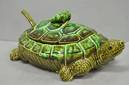 Vintage Tilso Japan Mid Century Modern Green Ceramic Figural Turtle Soup Tureen