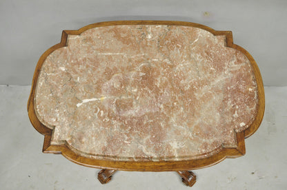 Antique Eastlake Victorian Carved Walnut Marble Top Parlor Lamp Side Table