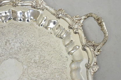 Vintage Victorian Silver Plated Round Scalloped Twin Handle Bar Serving Tray