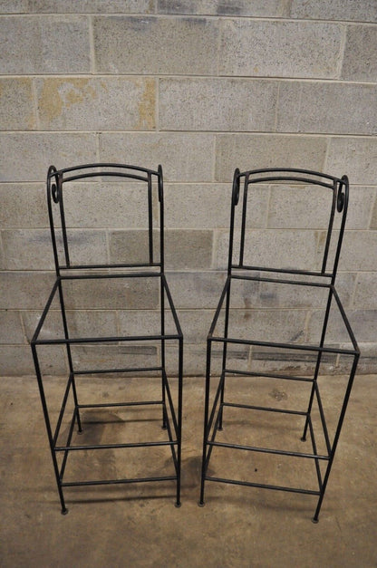 Italian Regency Style Wrought Iron Curule Frame Barstools Chairs - a Pair